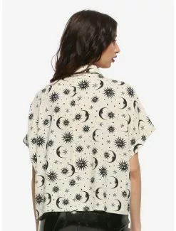 Cream & Black Celestial Girls Oversized Crop Button-Up -Studio Ghibli Store 12852892 av2