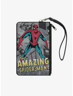 Marvel Classic The Amazing Spider Man Pose Comic Scenes Wallet Canvas Zip Clutch