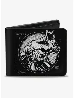 DC Comics Batman Black And White Tech Action Pose Bat Logo Bi-fold Wallet