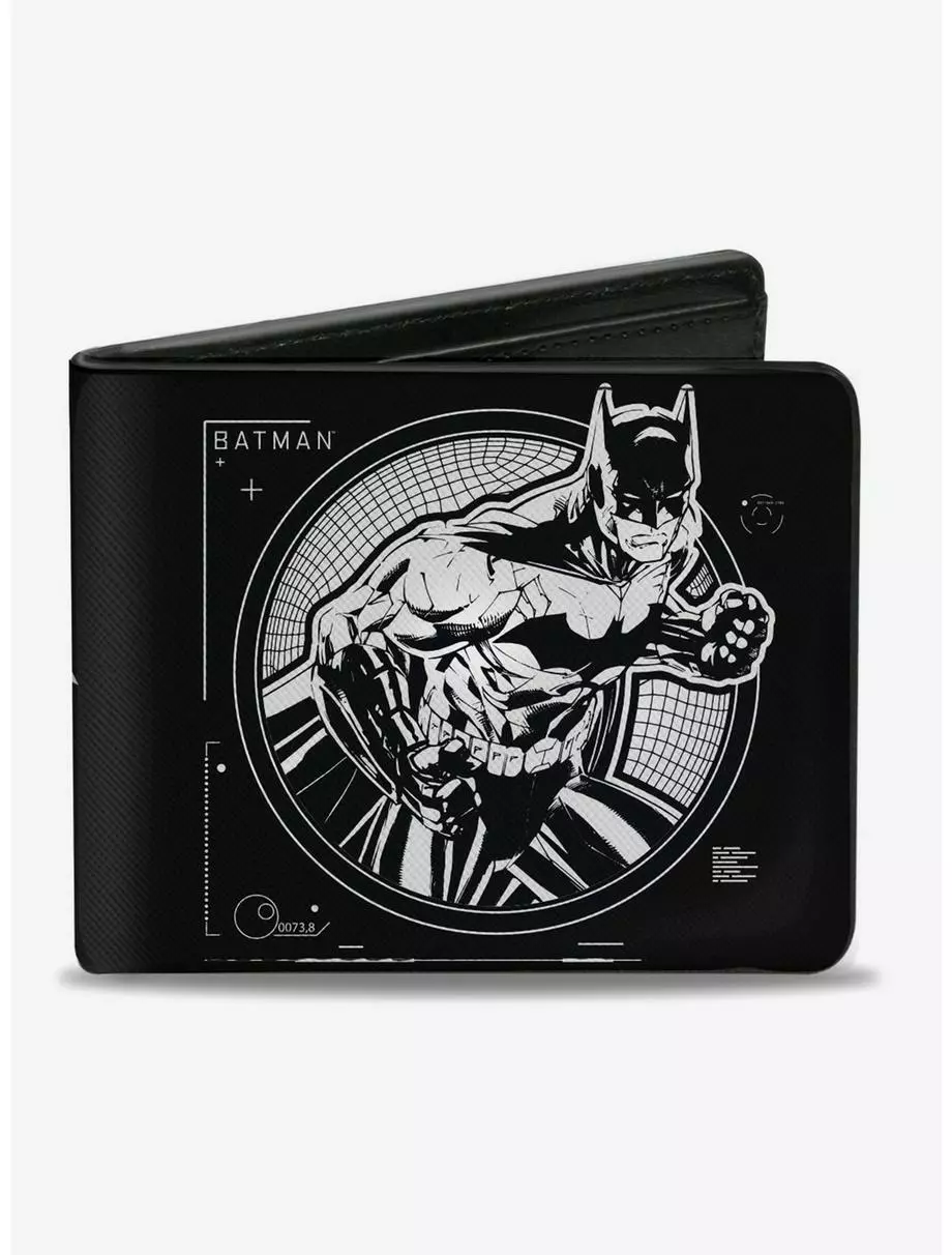 DC Comics Batman Black And White Tech Action Pose Bat Logo Bi-fold Wallet 3 DC Comics Batman Black And White Tech Action Pose Bat Logo Bi-fold Wallet
