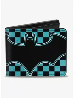 DC Comics Batman Teal And Black Bat Logo Close Up Bi-fold Wallet