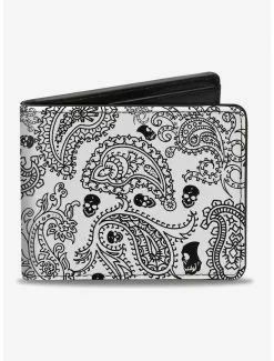 Bandana Skull Print Bifold Wallet White Black