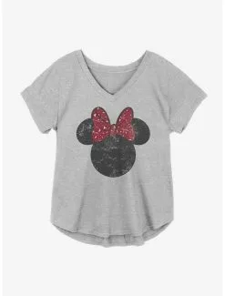 Disney Minnie Mouse Worn Red Leopard Bow Girls Plus Size T-Shirt
