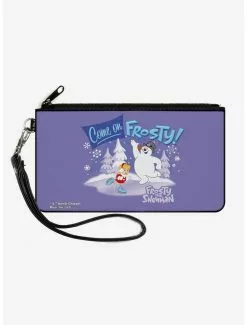 Frosty Snowman Skating Canvas Zip Clutch Wallet