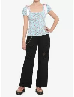 Blue Floral Clocks & Gears Girls Top 6 Blue Floral Clocks & Gears Girls Top -Studio Ghibli Store 17104827 av1