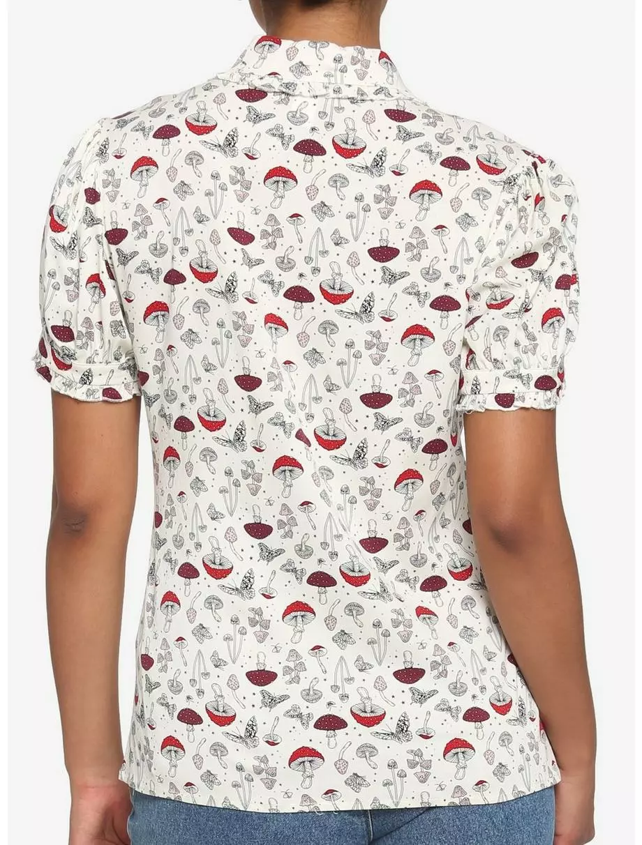 Mushroom Puff Sleeve Girls Woven Button-Up 5 Mushroom Puff Sleeve Girls Woven Button-Up - Image 3