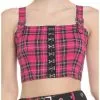 Hot Pink Tartan Hook-And-Eye Girls Crop Tank Top -Studio Ghibli Store 19387462 hi