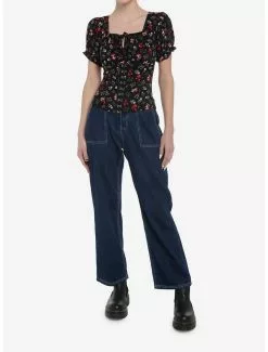 Mushrooms Allover Print Puff Sleeve Girls Top -Studio Ghibli Store 19483373 av1