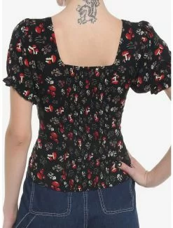 Mushrooms Allover Print Puff Sleeve Girls Top -Studio Ghibli Store 19483373 av2