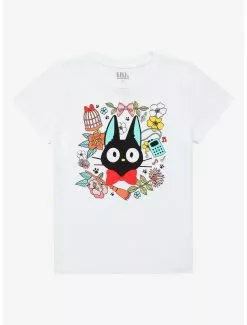 Studio Ghibli Kiki's Delivery Service Jiji Floral Girls T-Shirt