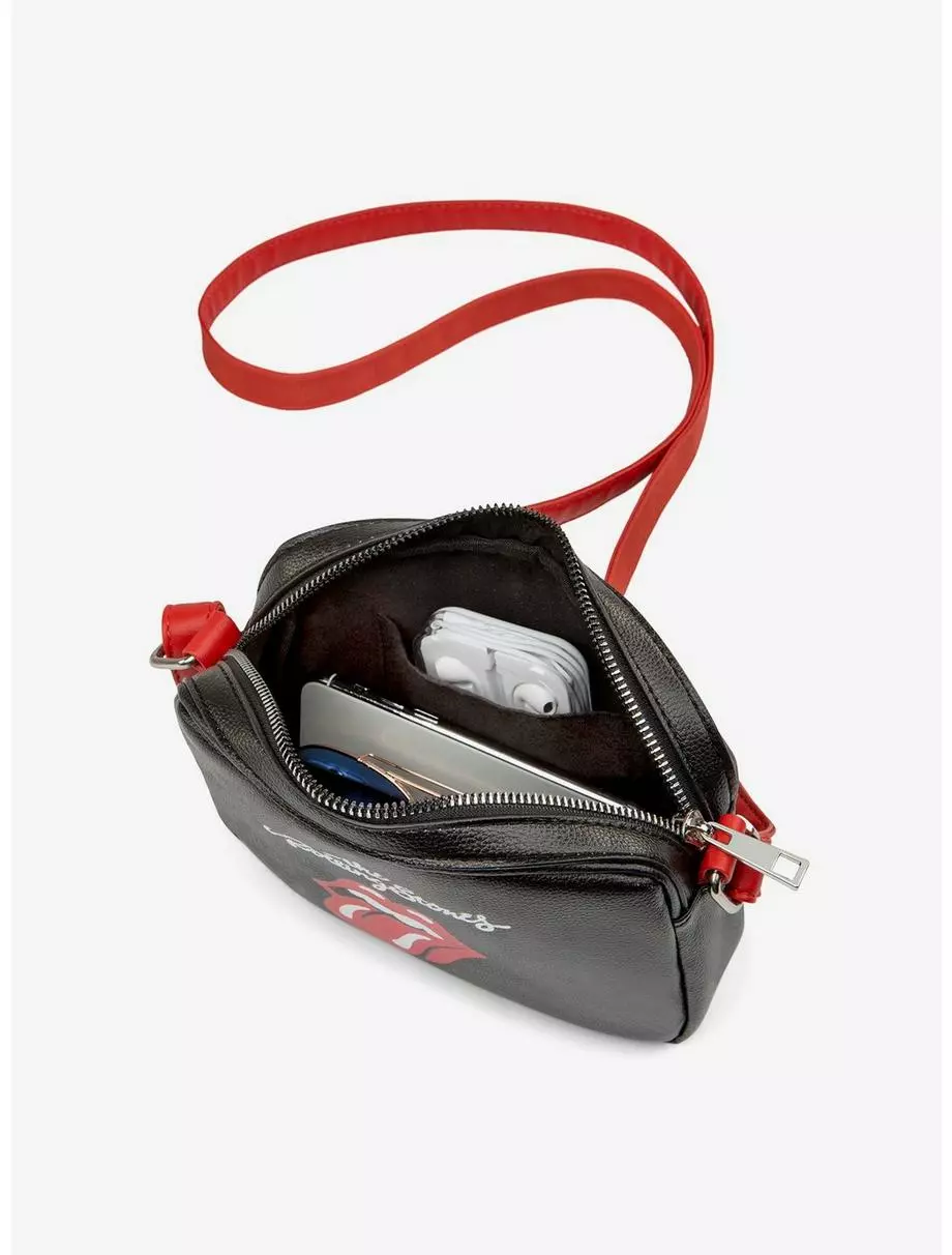 Bugatti Rolling Stones Vegan Leather Crossbody Bag Black With Red Strap 7 Bugatti Rolling Stones Vegan Leather Crossbody Bag Black With Red Strap - Image 5