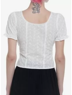 White Floral Lace-Up Girls Crop Top -Studio Ghibli Store 19971629 av2