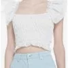 White Smocked Flutter Sleeve Girls Crop Top -Studio Ghibli Store 20085879 hi