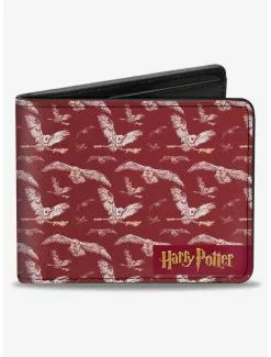 Harry Potter Hedwig Flying Poses Burgundy Bifold Wallet