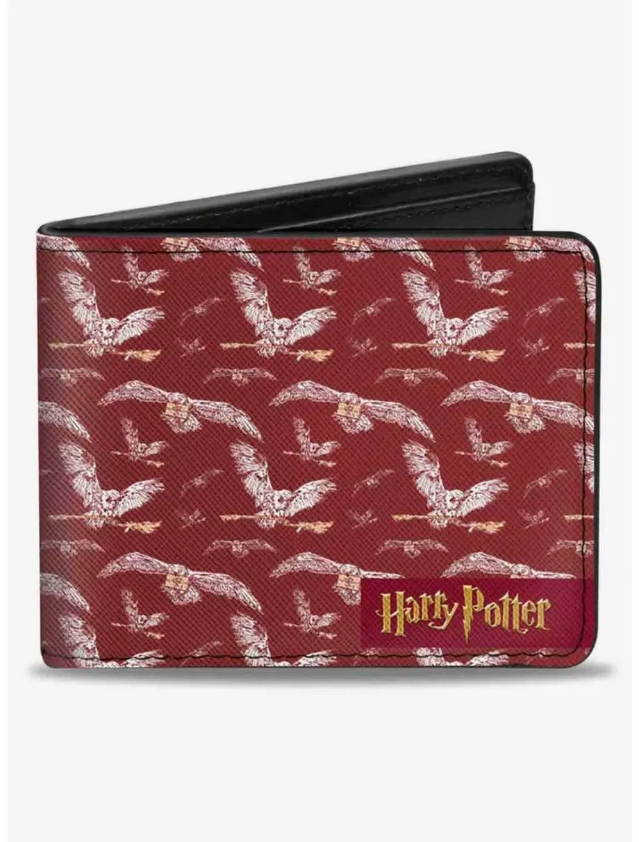Harry Potter Hedwig Flying Poses Burgundy Bifold Wallet 3 Harry Potter Hedwig Flying Poses Burgundy Bifold Wallet