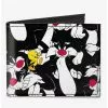 Looney Tunes Sylvester And Tweety Poses Scattered Canvas Bifold Wallet -Studio Ghibli Store 20215576 hi