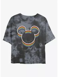 Disney Mickey Mouse Rainbow Ears Tie-Dye Girls Crop T-Shirt