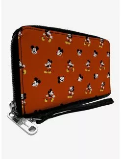 Disney Mickey Mouse Poses And Expressions Scattered Red Zip Around Wallet