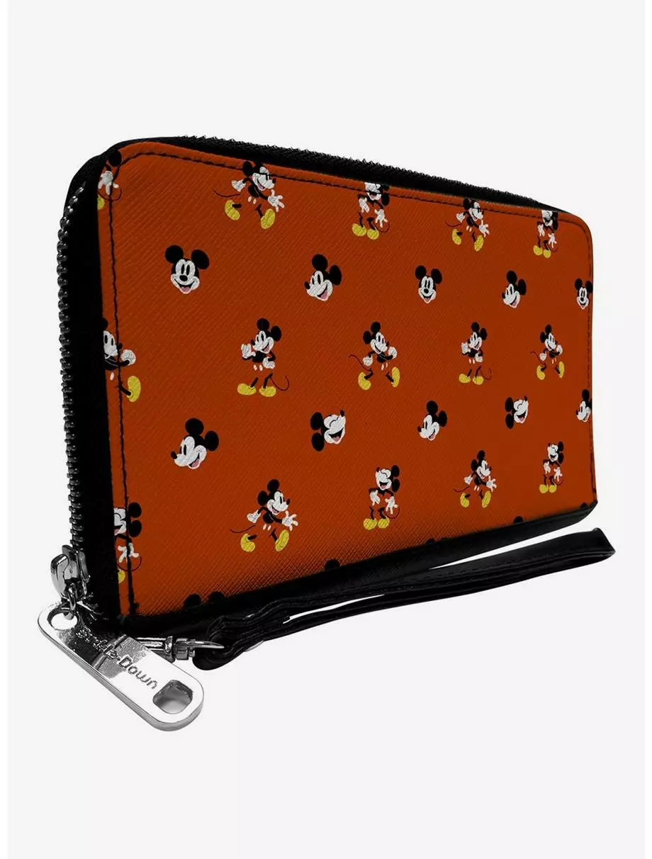 Disney Mickey Mouse Poses And Expressions Scattered Red Zip Around Wallet 3 Disney Mickey Mouse Poses And Expressions Scattered Red Zip Around Wallet